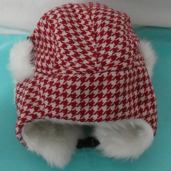 TIPSY ELVES | os | Red and White Houndstooth Aviator Hat With Chin Strap - Picture 2 of 10